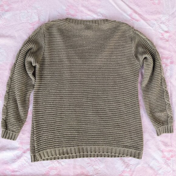 Vintage V-Neck Cable Knit Pullover Sweater Women's Medium British Tan 80s 90s - Picture 3 of 11